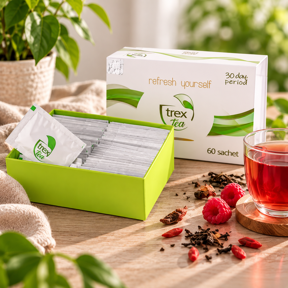 Thé TREXTEA 60 sachets avec sachets individuels et tasse de thé