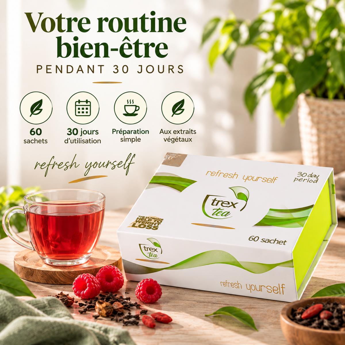Thé TREXTEA 60 sachets – routine bien-être de 30 jours