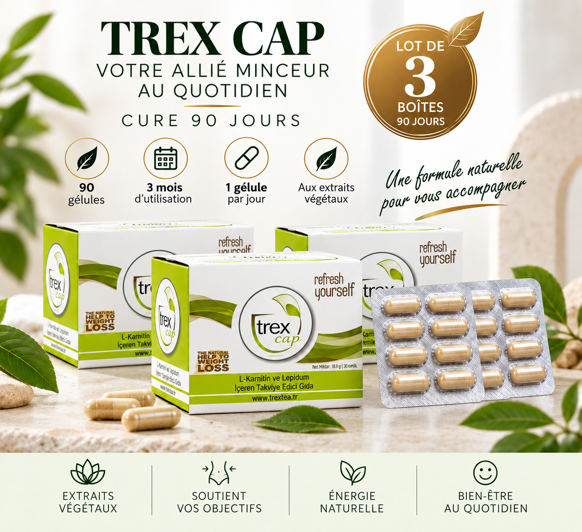 Cure TREX CAP 90 jours – lot de 3 boîtes et 90 gélules