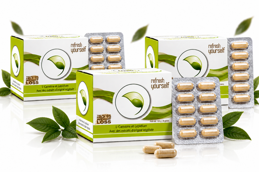 3 boîtes de gélules – 90 pièces avec blisters sur fond blanc